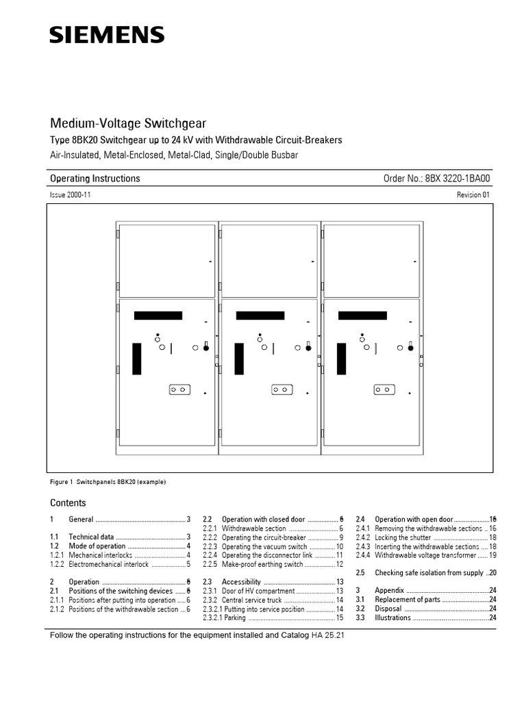 Siemens 8BK20 Switchgear Manual | PDF | Switch | Electrical Connector