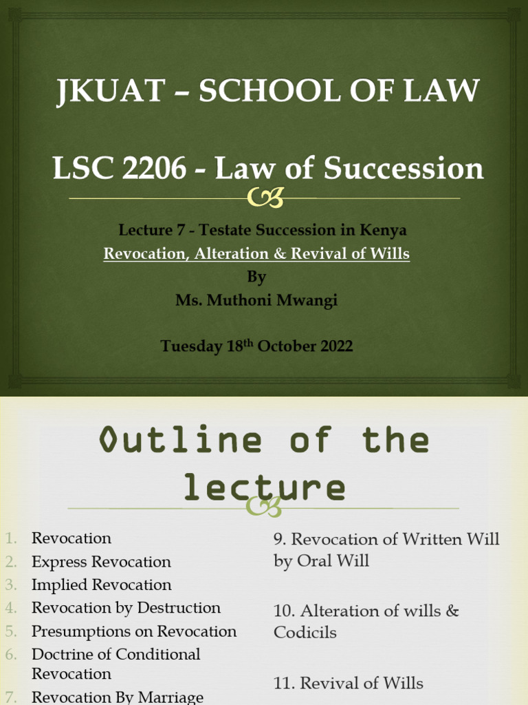 Testate Succession in Kenya: Wills & Revocation | PDF | Will And ...