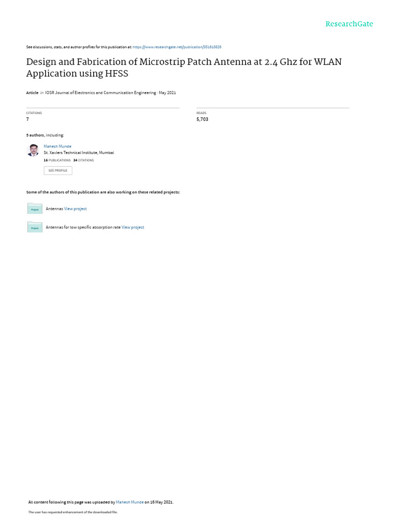 Design And Fabrication Of Microstrip Patch Antenna At 2 4 Ghz For Wlan