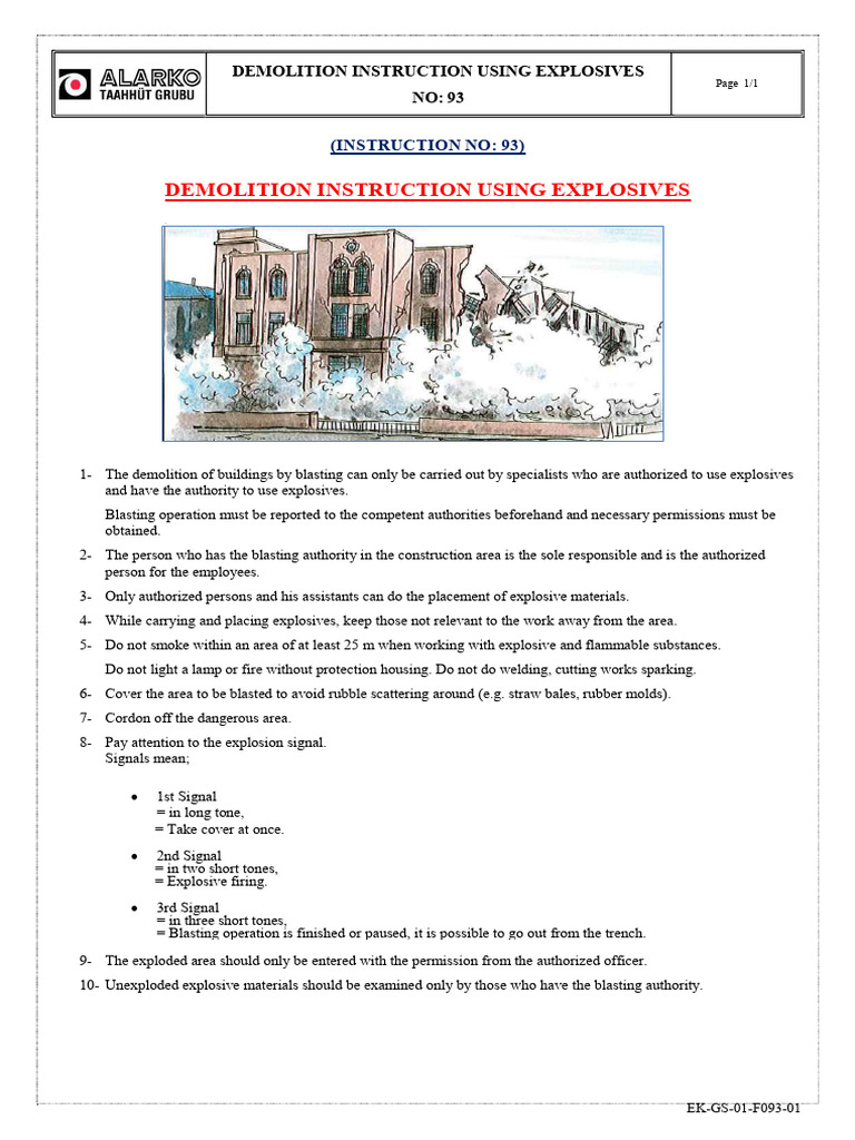 Demolotion Instruction Using Explosives | PDF