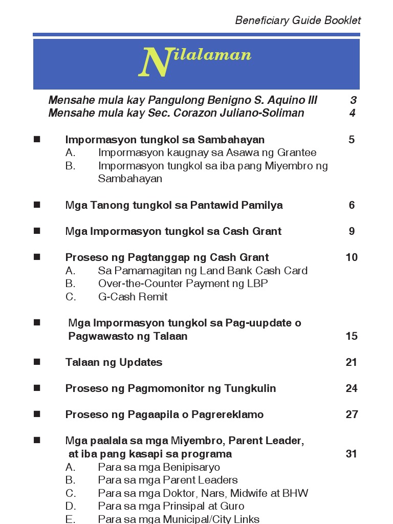 Pantawid Pamilya Beneficiary Guide Booklet | PDF