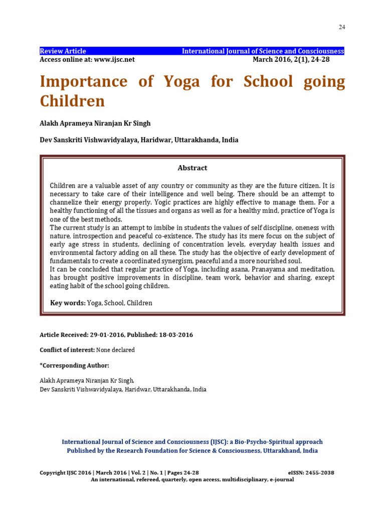 Importance of Yoga For School Going Children | PDF | Hatha Yoga ...