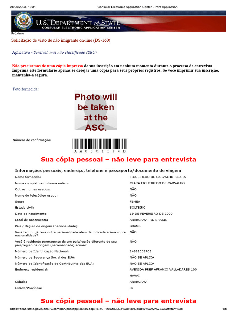Consular Electronic Application Center - Print Application | PDF ...