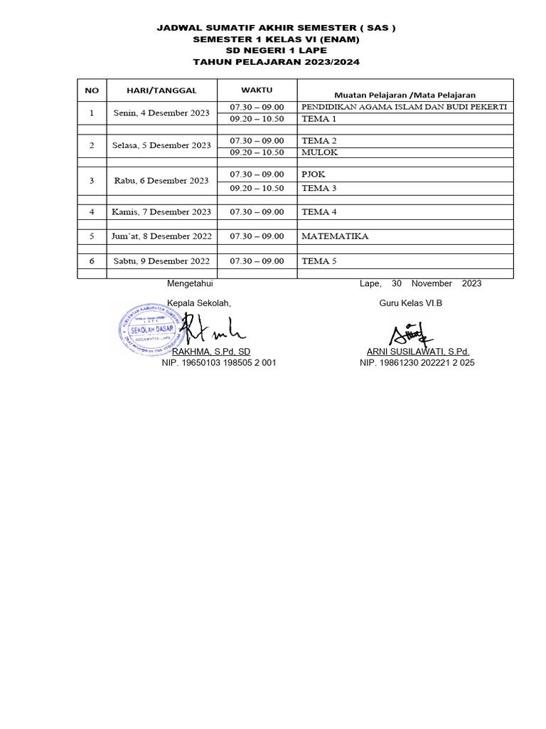 Jadwal Pas Dan Sas Sd Pdf