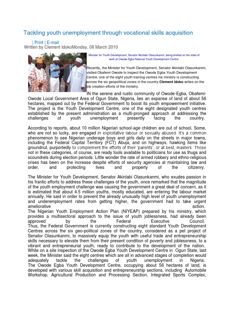 Vocational Skills to Combat Youth Unemployment | PDF | Nigeria ...