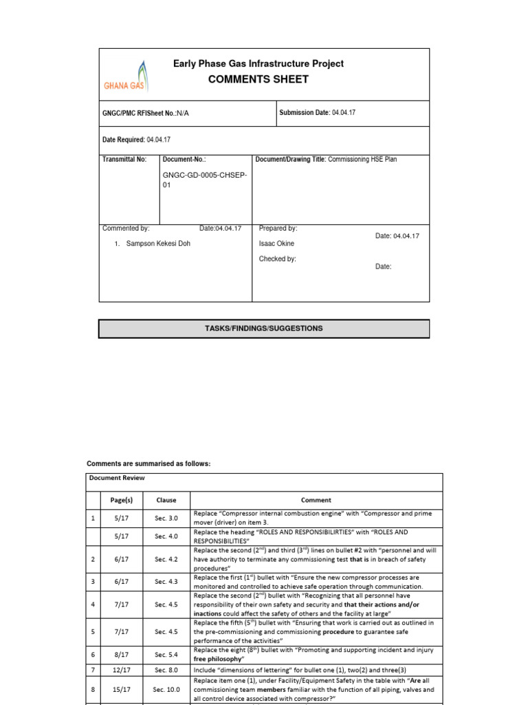 Early Phase Gas Project HSE Comments | PDF | U.S. Securities And ...