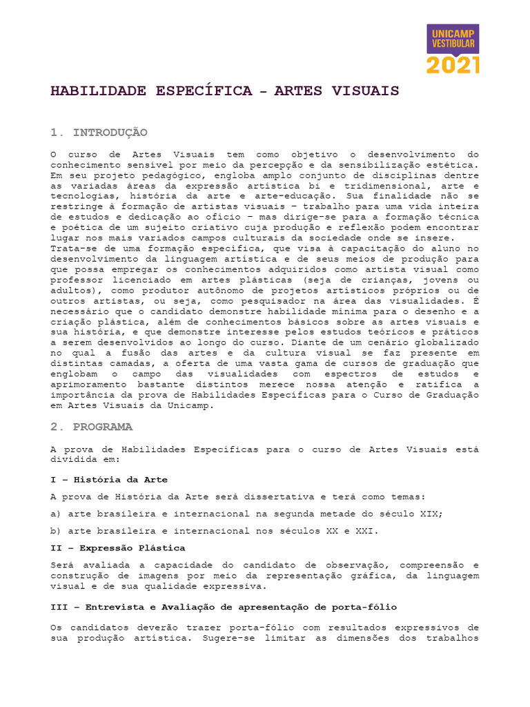 Prova de Habilidades em Artes Visuais | PDF | Imagem | Desenho