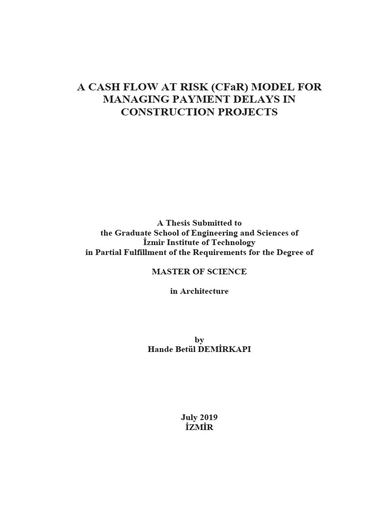A Cash Flow At Risk Cfar Model For Construcstion Project Pdf