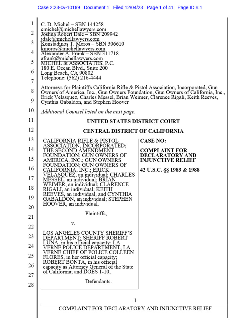 CRPA vs. LASD CCW Permit Challenge | PDF | Concealed Carry In The ...