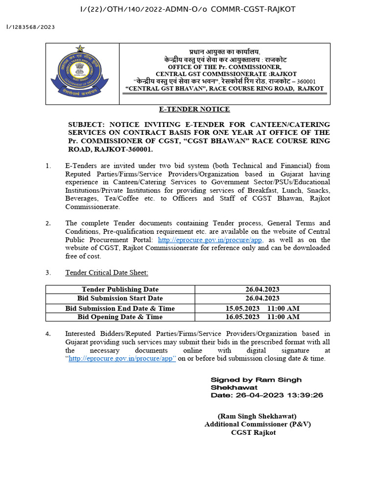 Canteen Tender PDF Employment Cafeteria