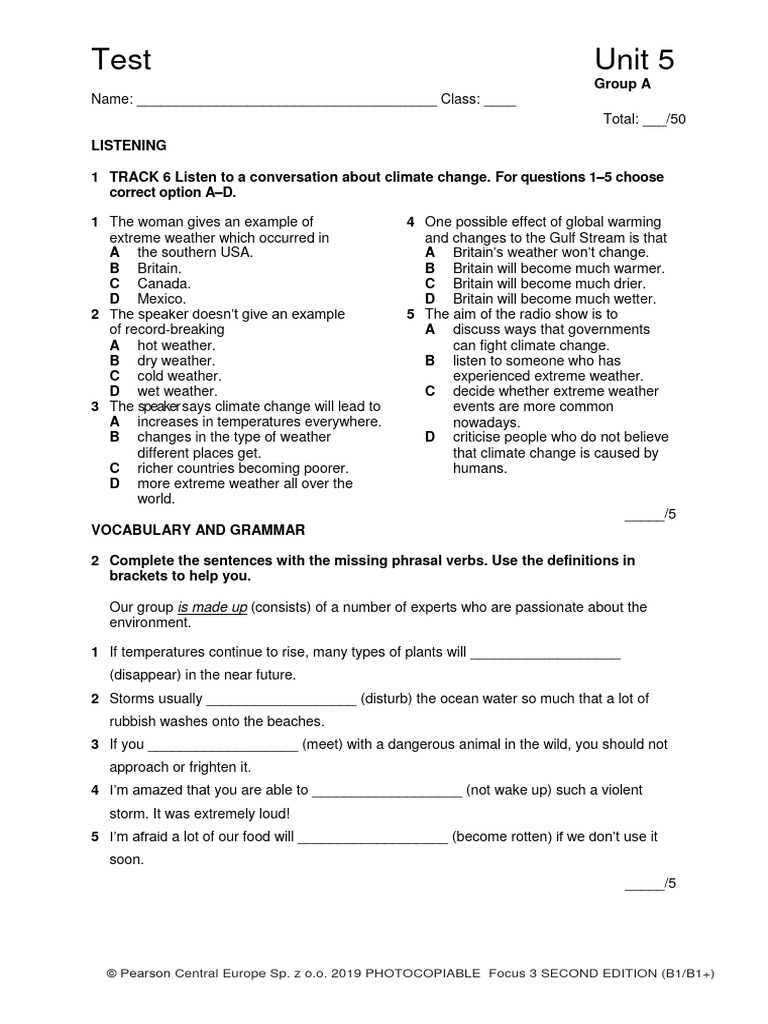 Focus 3 Unit 5 Test Overview | PDF | Climate Change | Extreme Weather