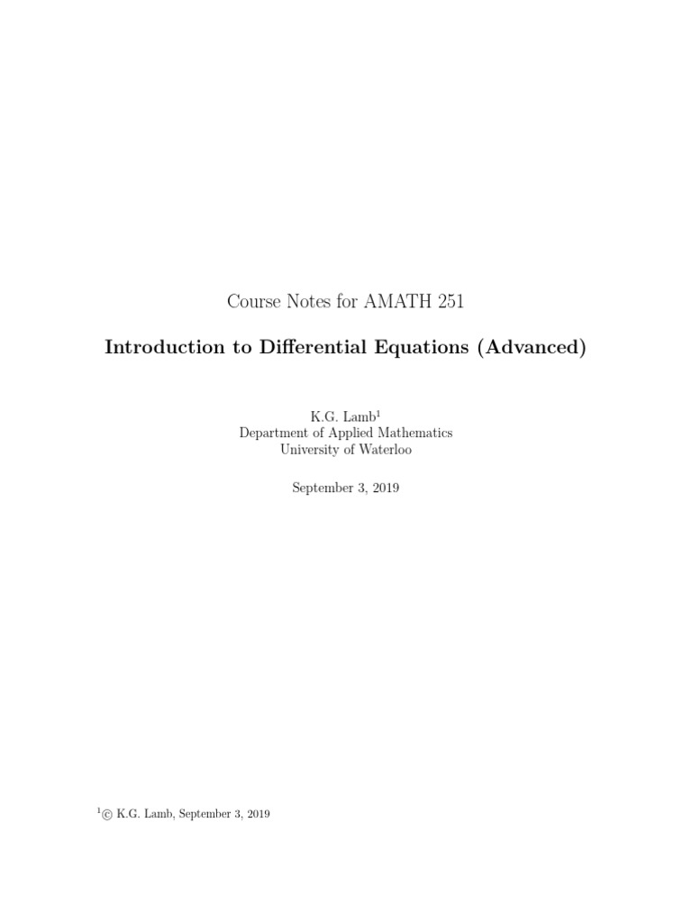 Waterloo undergrad ode 1 notes pdf ordinary differential equation