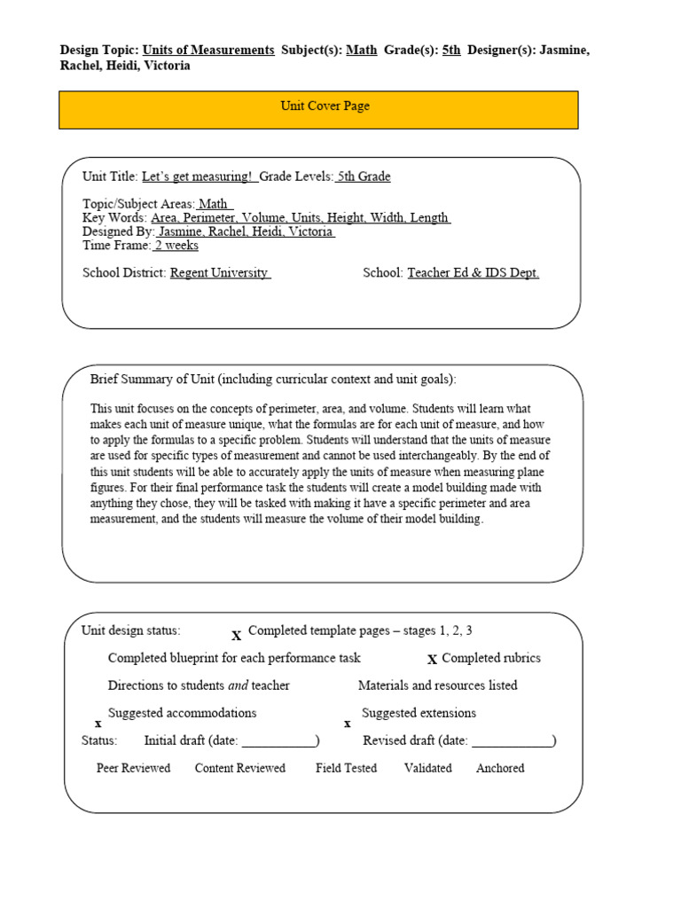 Ubd Template 1 PDF Area Length