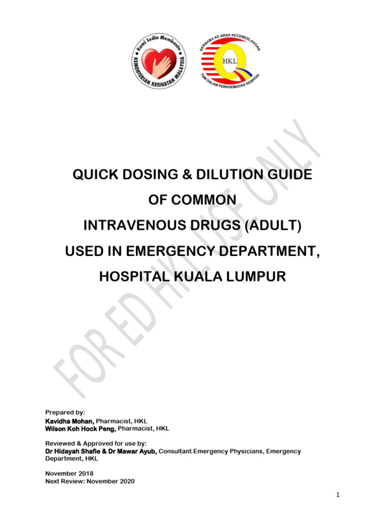 IV Drug Dilution Guidelines for ED | PDF | Intravenous Therapy ...
