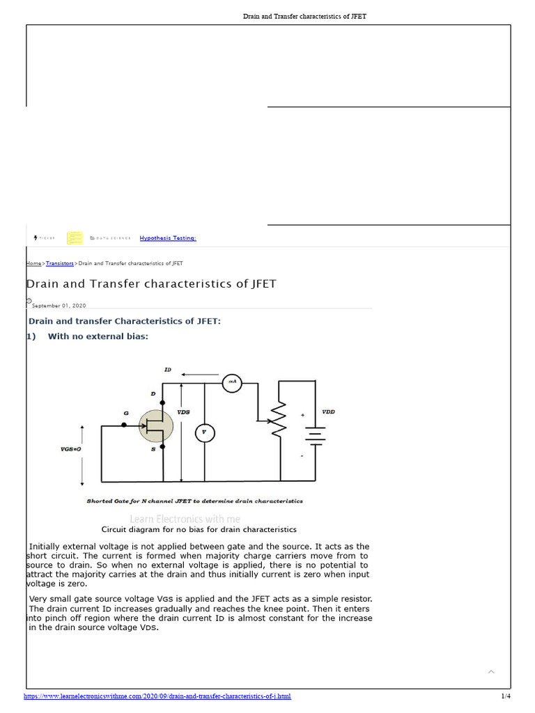 Drain and Transfer Characteristics of JFET PDF Field Effect Transistor Physical Sciences