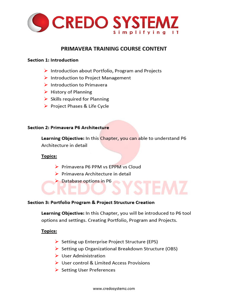Primavera P6 Course Syllabus Pdf Budget Computing