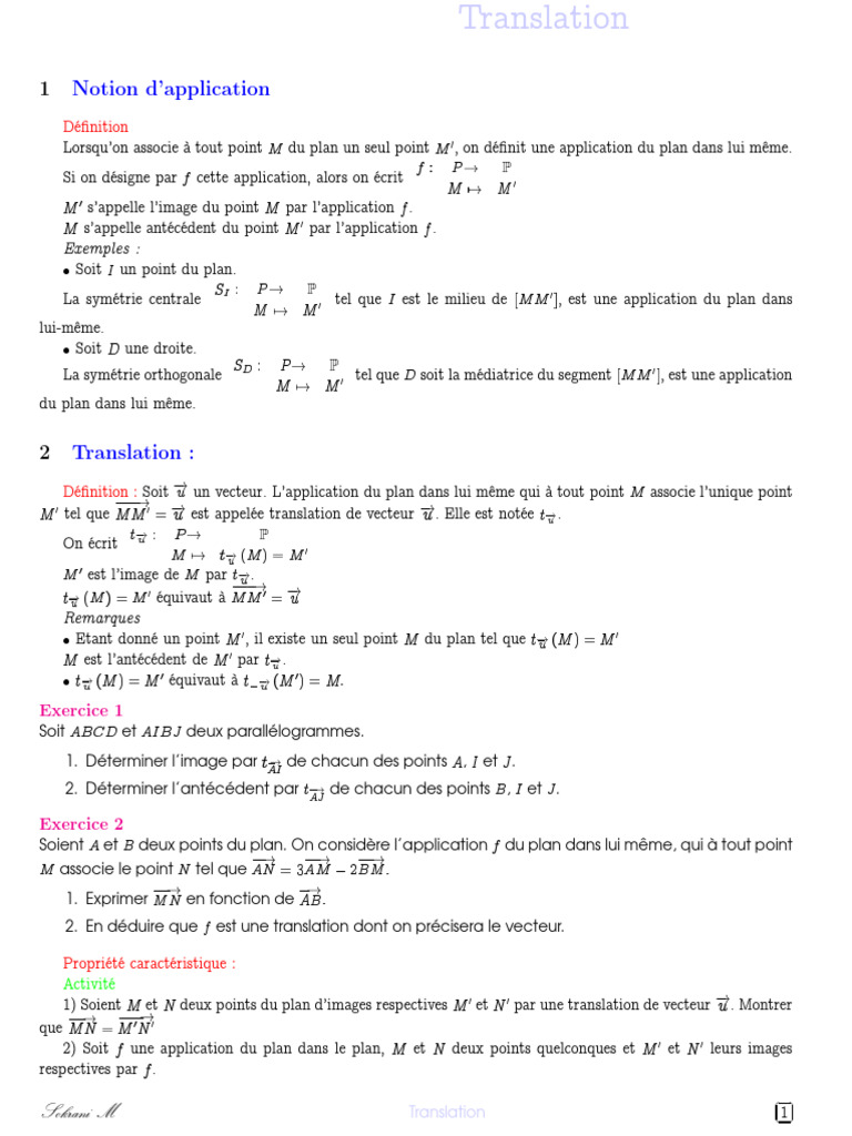 Cours sur la translation en mathématiques | PDF | Droite (mathématiques ...