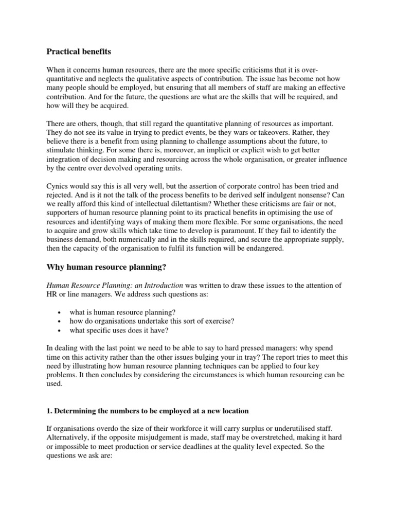 Benefits of Human Resource Planning | PDF | Business