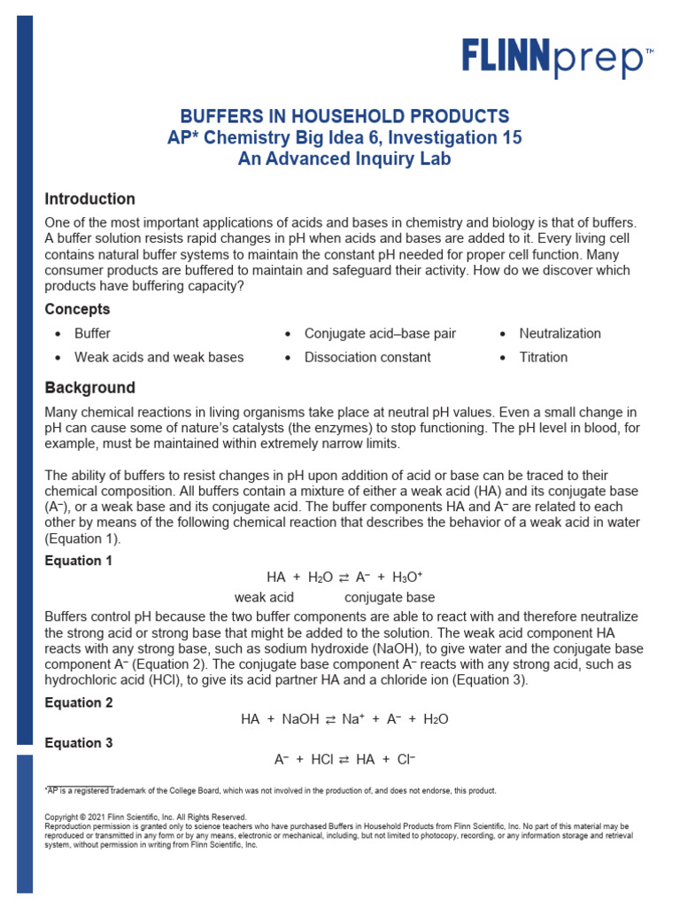 FlinnPREP APChem Lab15 TeacherPrintInstructions PDF Buffer Solution