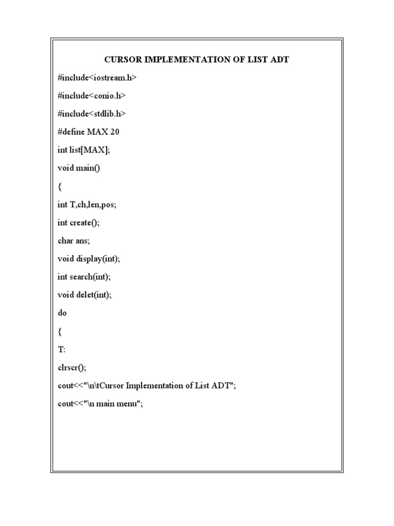 Cursor Implementation of List Adt | PDF | Computers