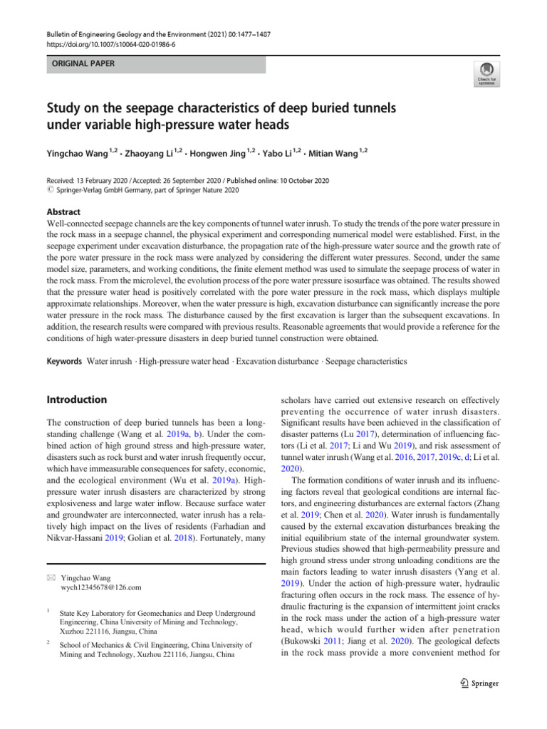Study On The Seepage Characteristics of Deep Buried Tunnels Under ...