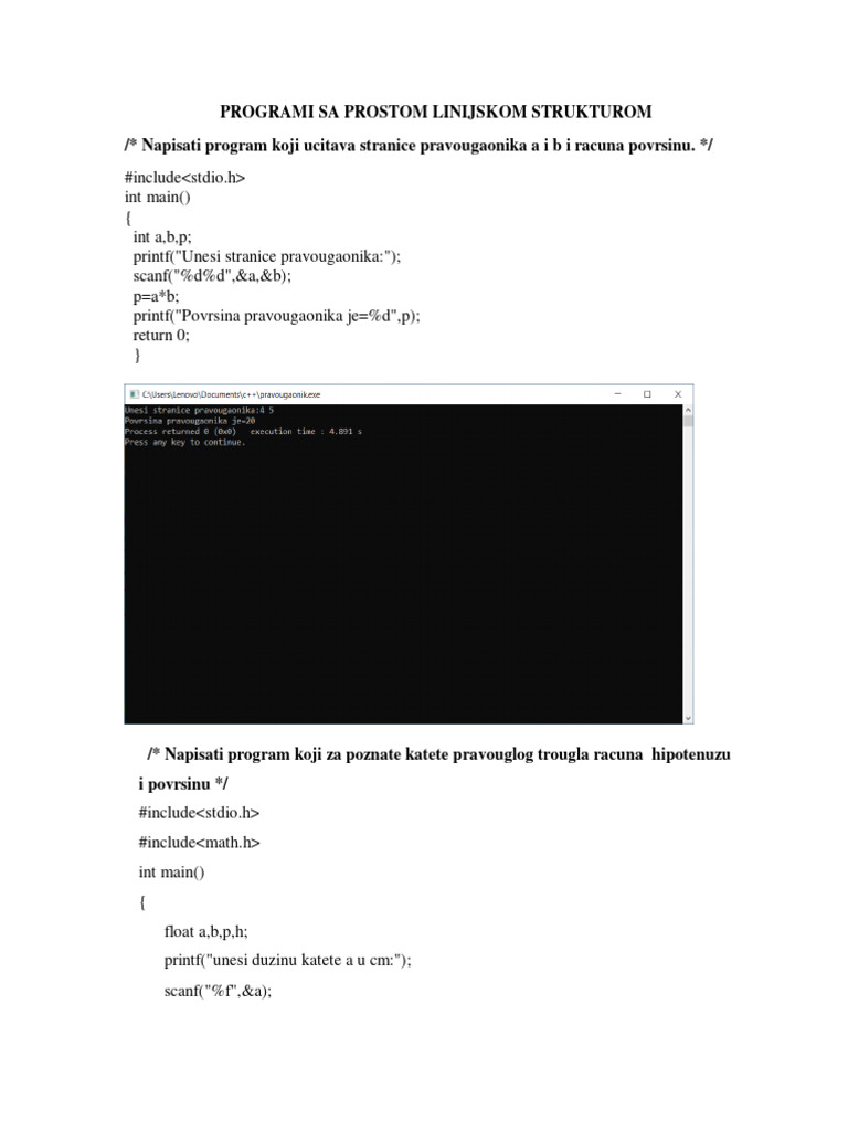 14 Programi Sa Prostom Linijskom Strukturom | PDF