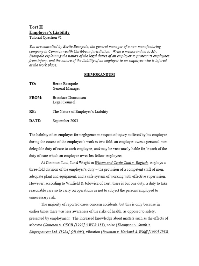 Employer's Liability | PDF | Negligence | Legal Liability