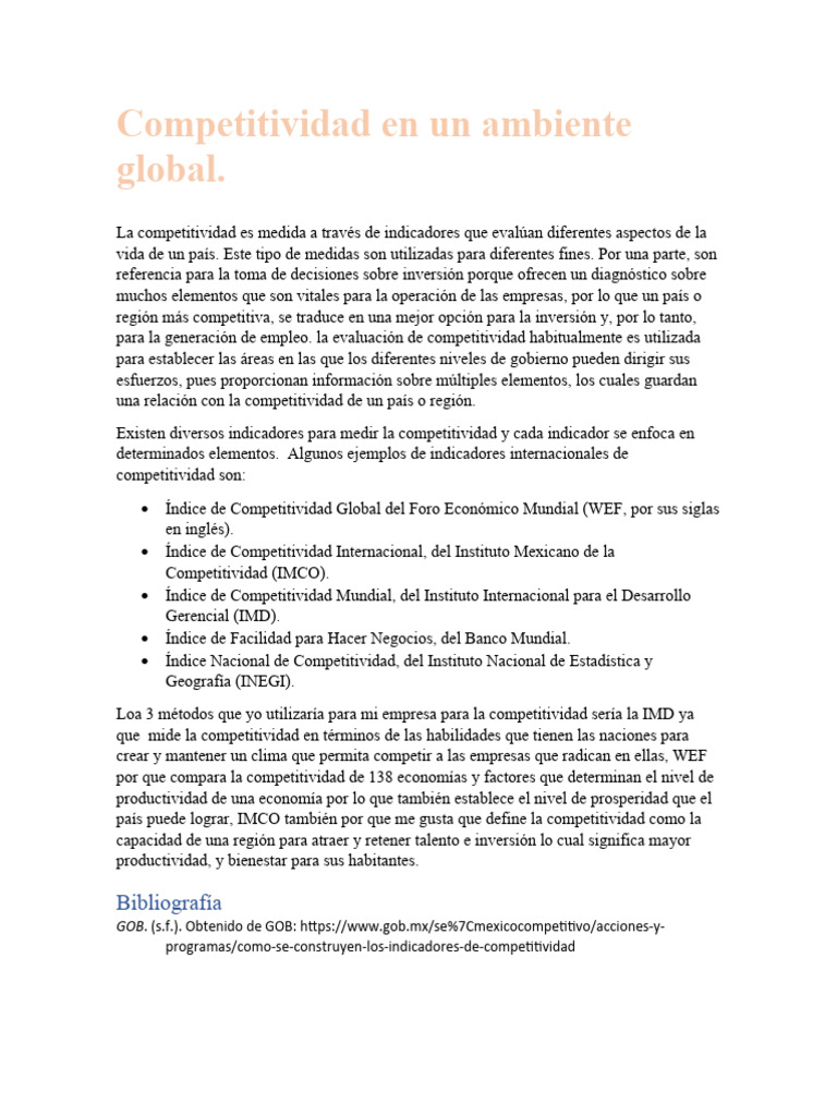 Indicadores de Competitividad Global | PDF | Negocios | Finanzas y dinero