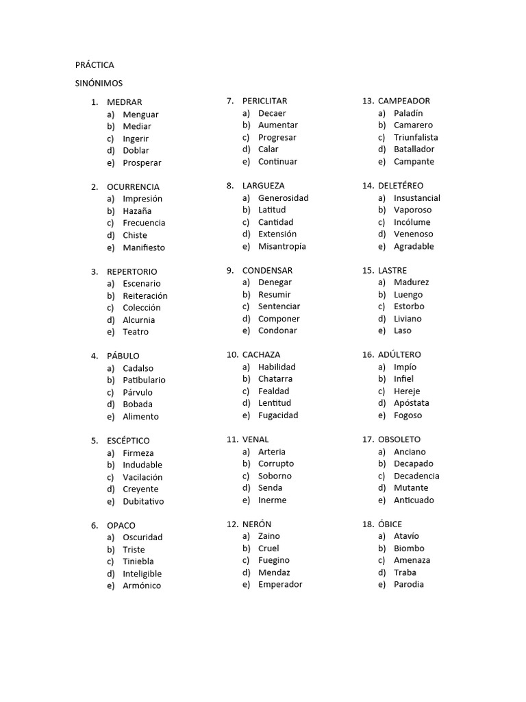 Práctica Sinónimos | PDF