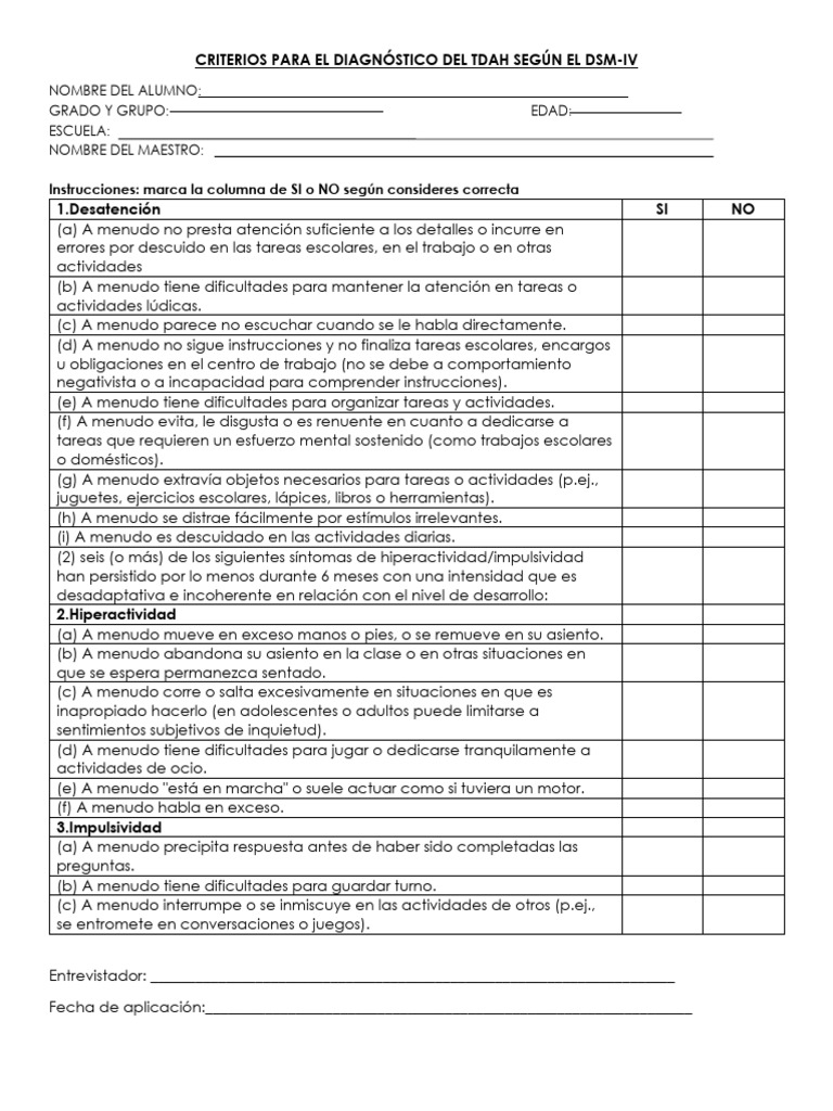 Criterios Dtah | PDF | Desorden hiperactivo y deficit de atencion ...