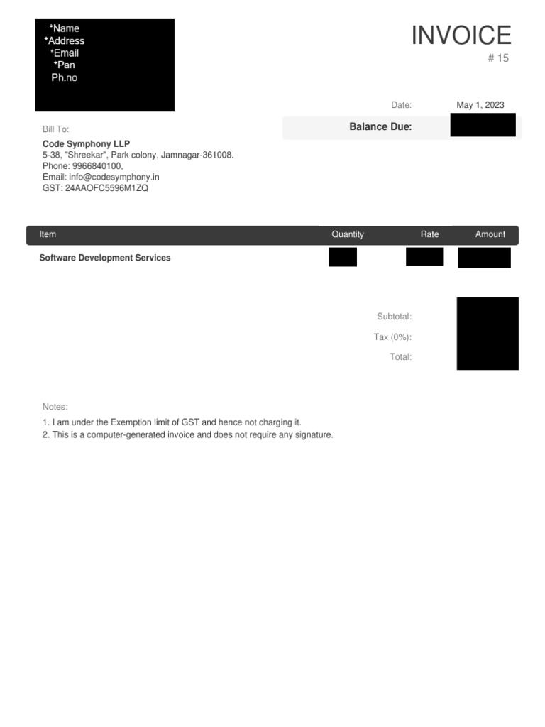 Invoice for Software Services | PDF | Finance & Money Management