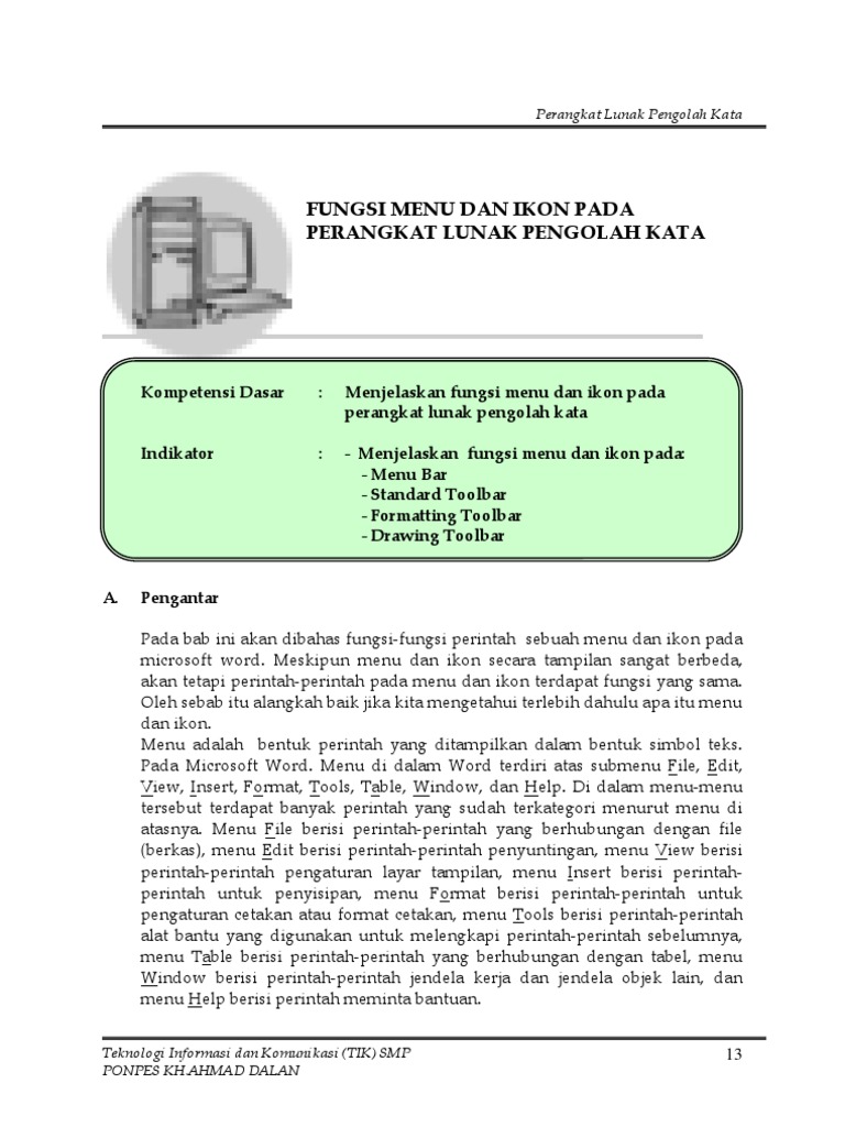 Fungsi Menu Dan Ikon Pada Perangkat Lunak Pengolah Kata PDF