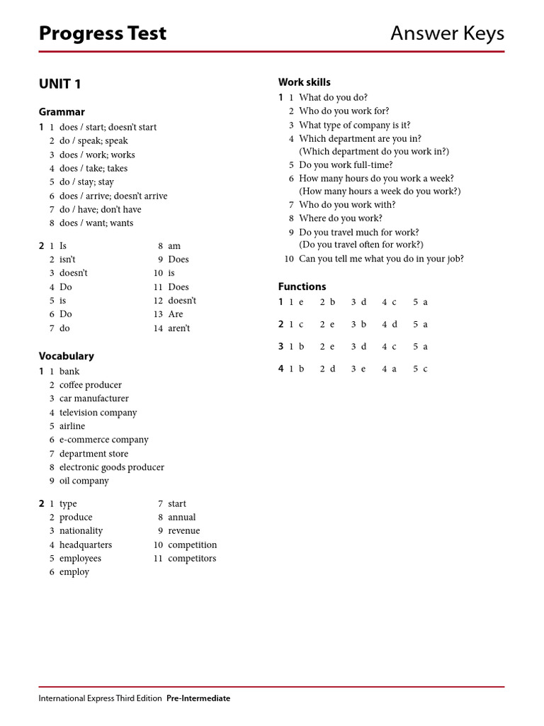 Progress Test Answer Keys: Pre-Intermediate | PDF | Economies