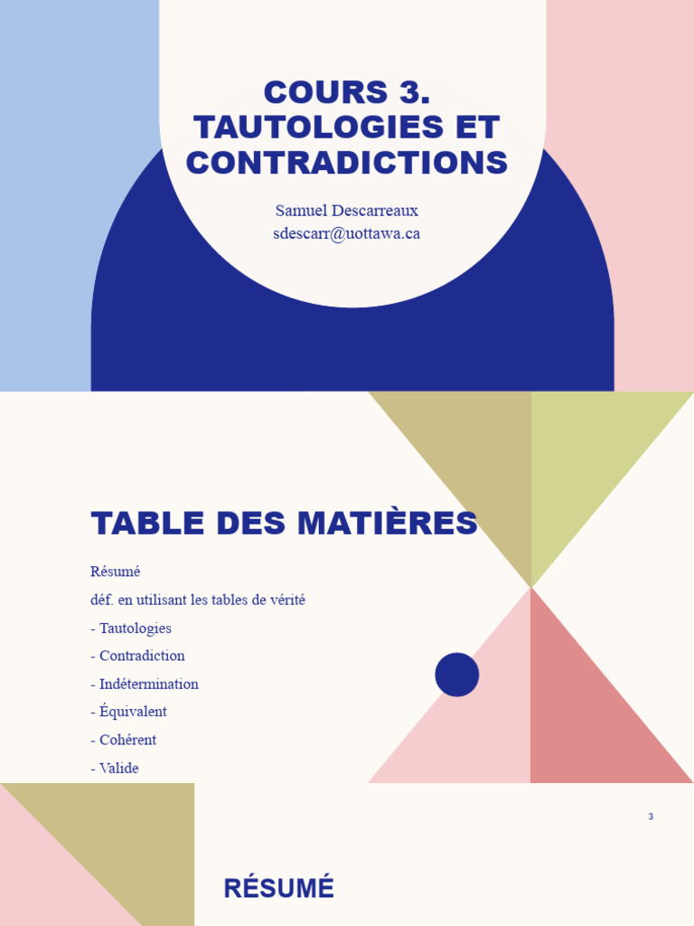 Cours 3 tautologies et contradictions1 pdf m talogique syntaxe