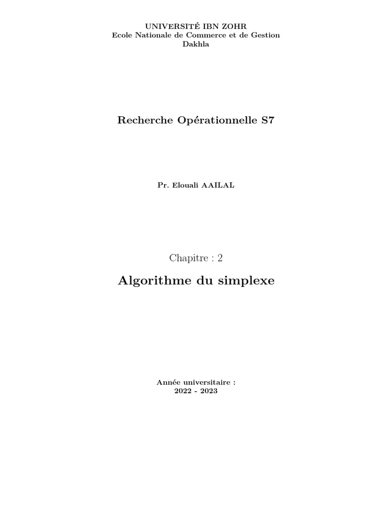 Algorithme du Simplexe en Programmation Linéaire | PDF | Optimisation ...