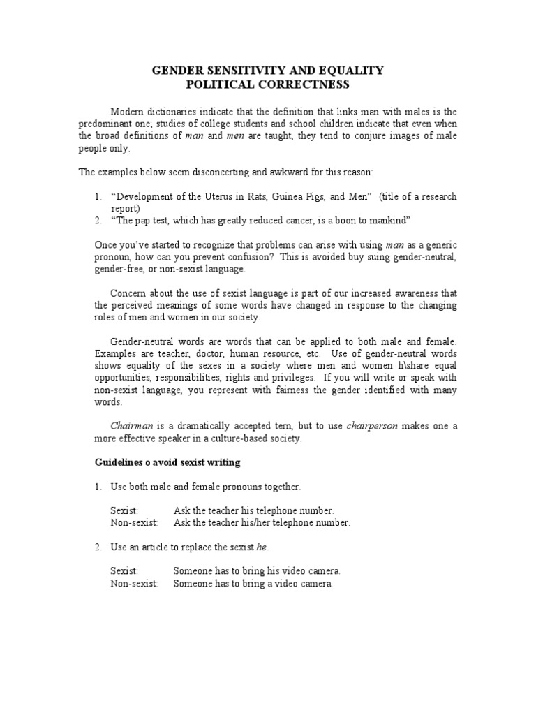 Gender-Sensitive Language Guidelines | PDF | Sexism | Gender