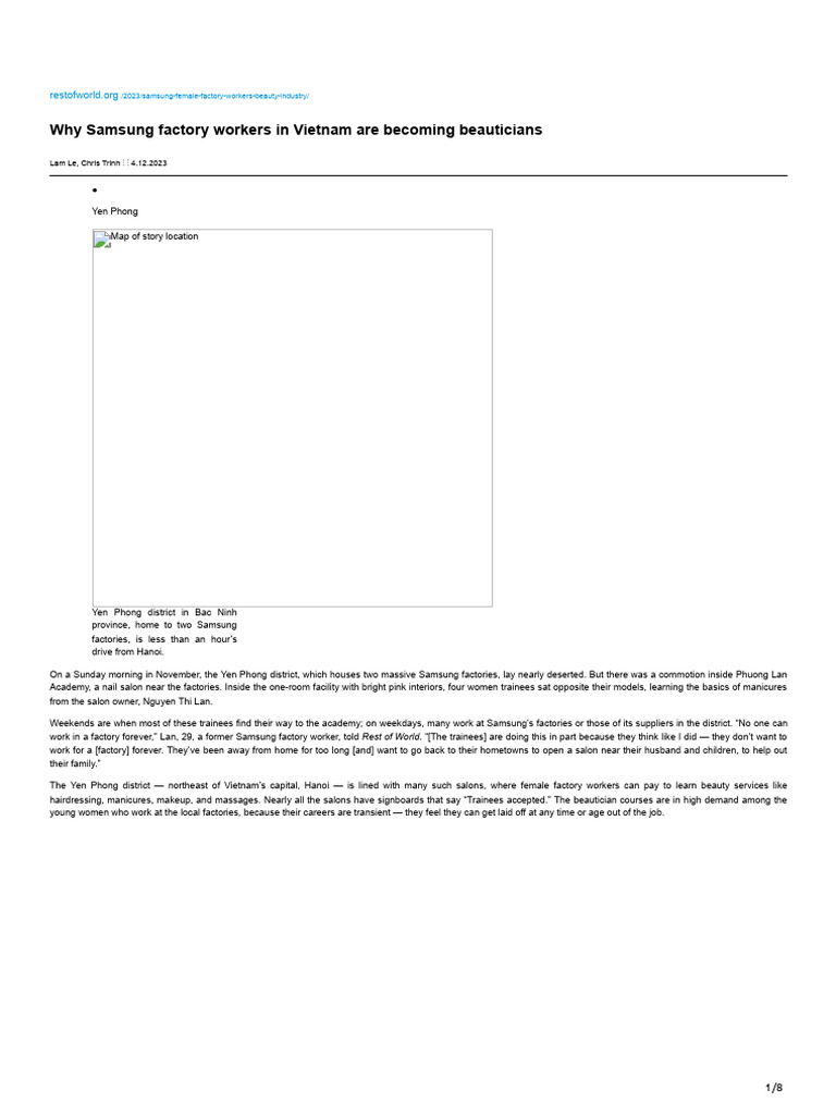 Why Samsung Factory Workers in Vietnam Are Becoming Beauticians | PDF