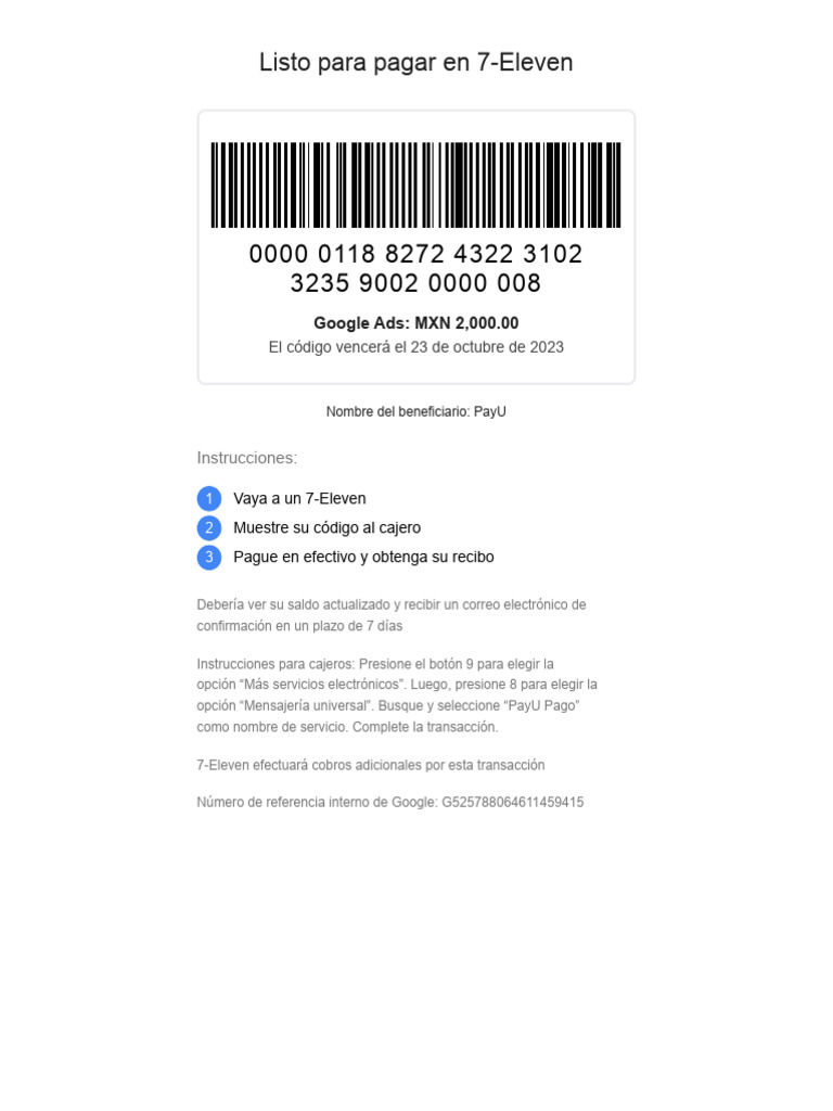 Instrucciones de Pago en 7-Eleven | PDF | Negocios | Finanzas y dinero