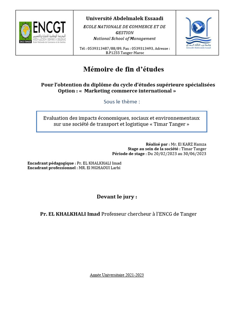 Évaluation des impacts RSE à Timar Tanger | PDF | Environnement naturel ...