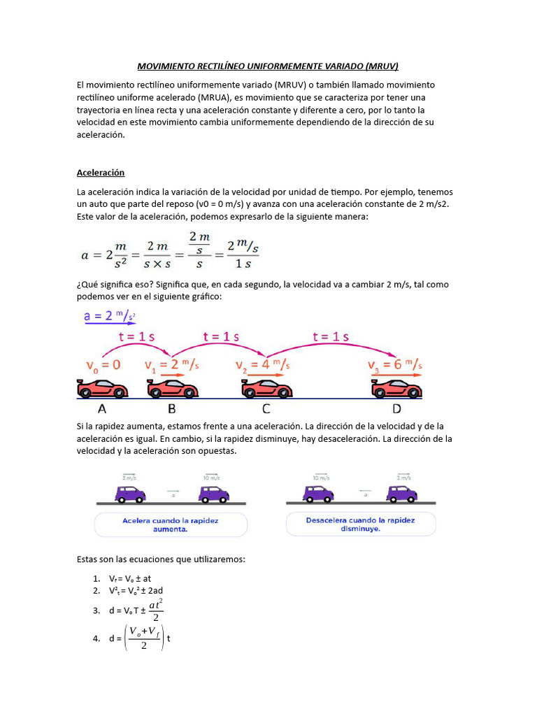 Movimiento Rectilíneo Uniformemente Variado | PDF | Métodos y ...