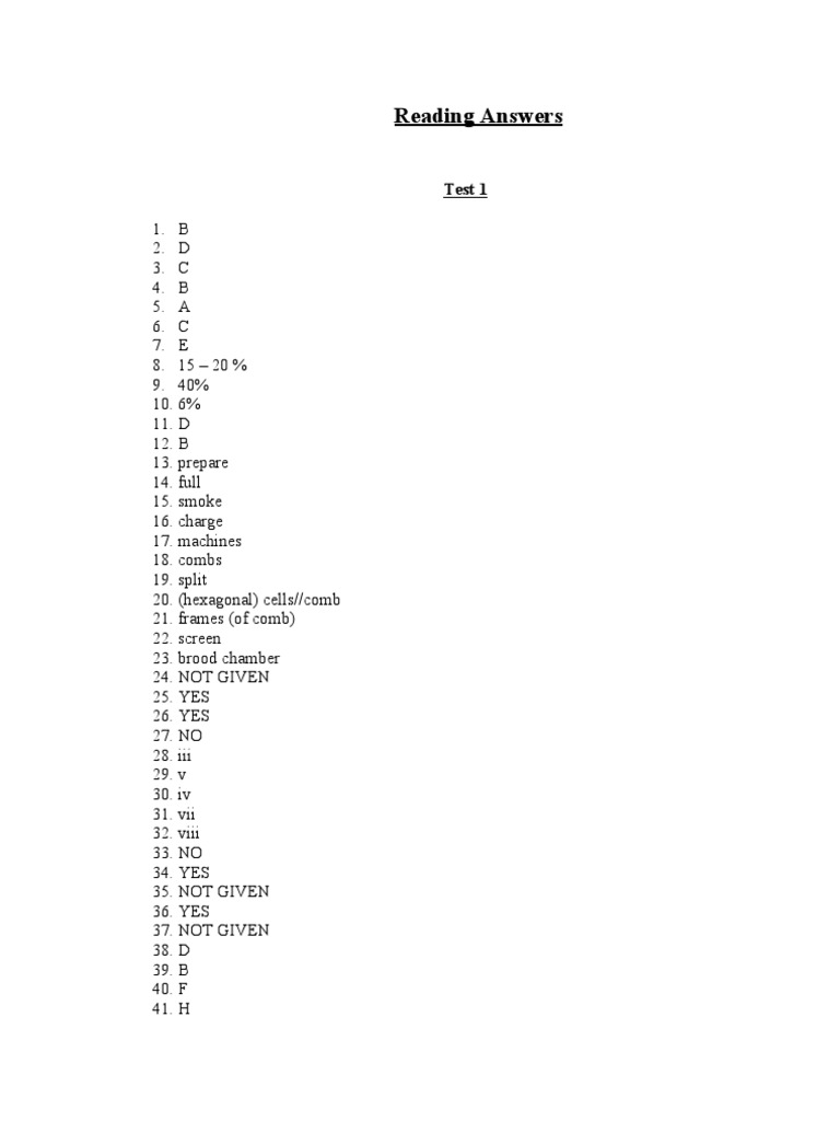Reading Test Answers Overview | PDF | Teaching Methods & Materials