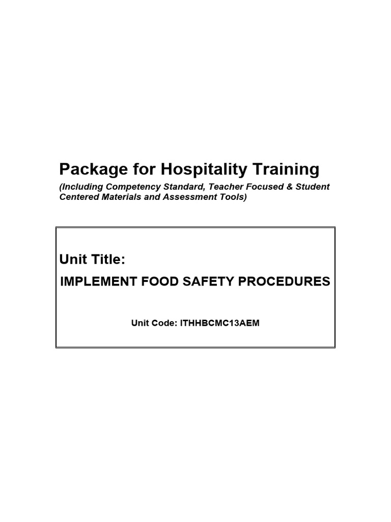 ITHHBCMC13AEM-Implement Food Safety Procedures | PDF | Food Safety ...