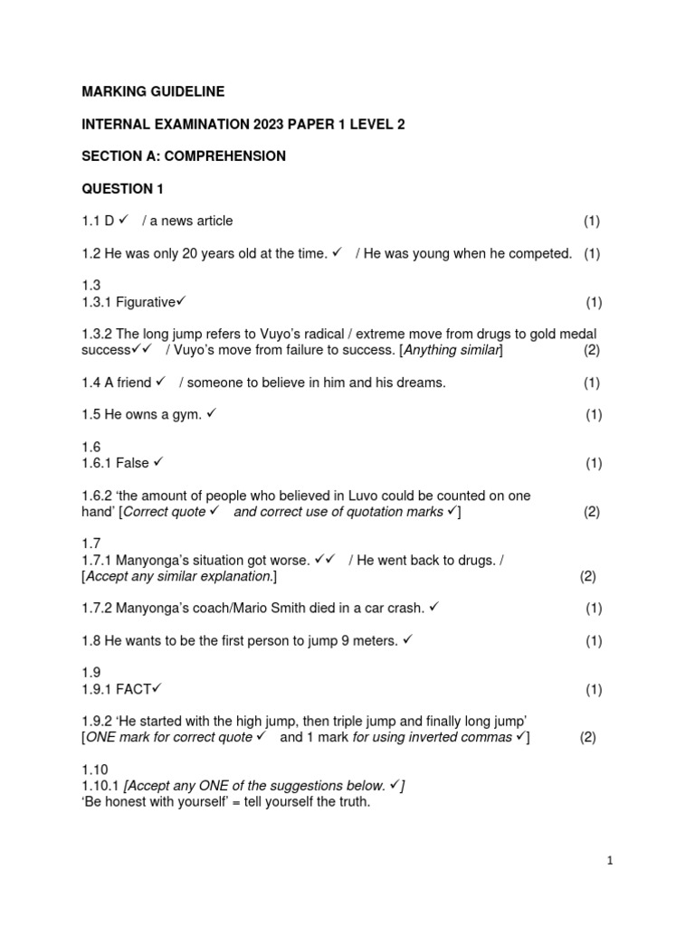 Marking Guideline PDF Human Communication Grammar