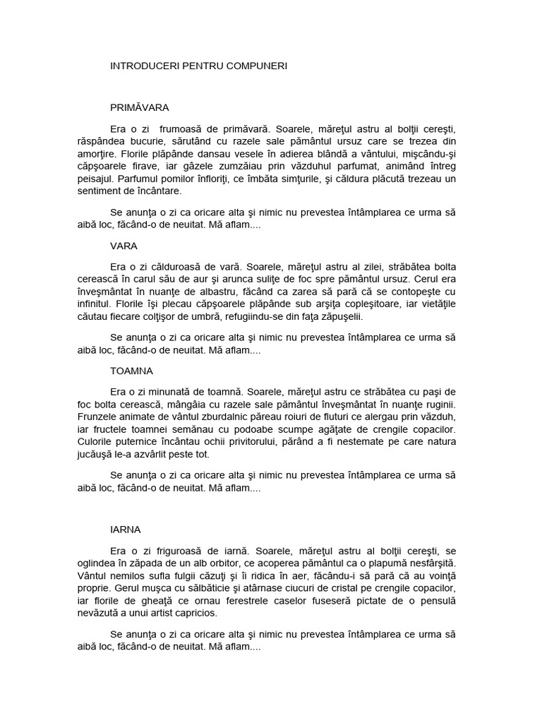 Introduceri Pentru Compuneri | PDF