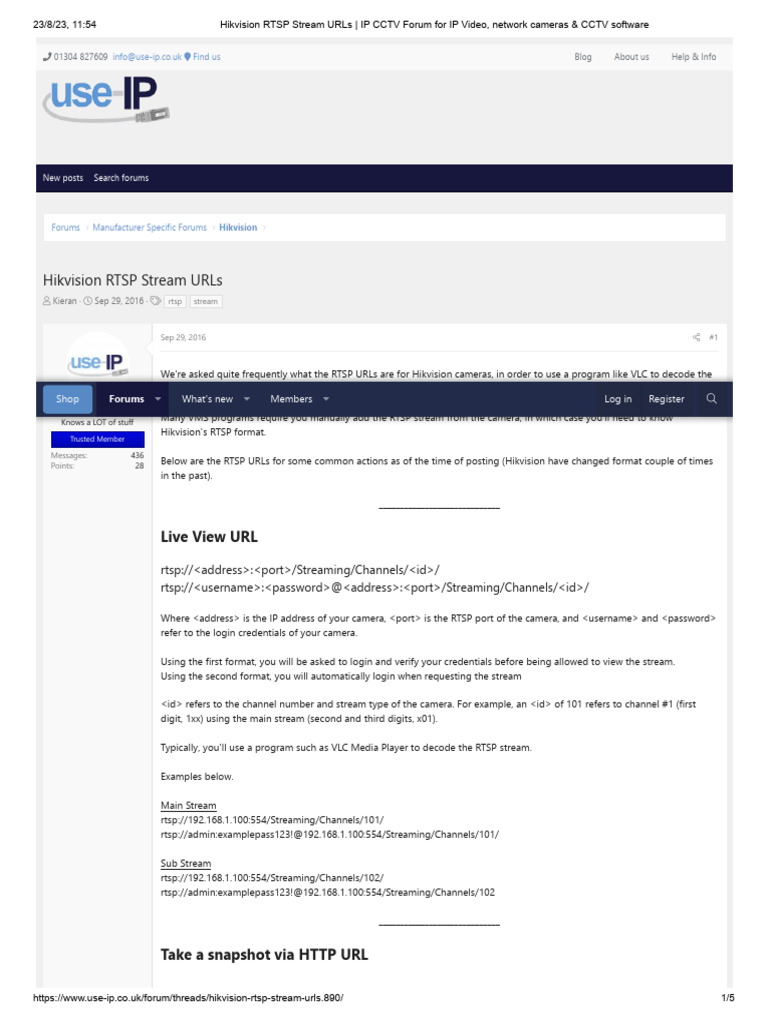 Hikvision RTSP Stream URLs IP CCTV Forum For IP Video, Network Cameras & CCTV Software PDF