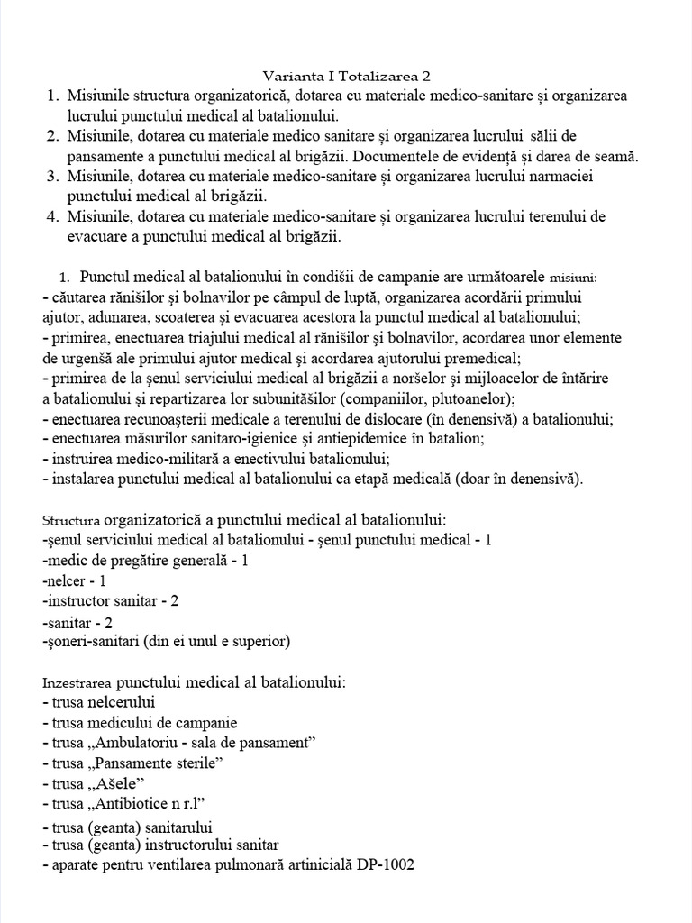 PDF Varianta I Totalizarea 2 | PDF