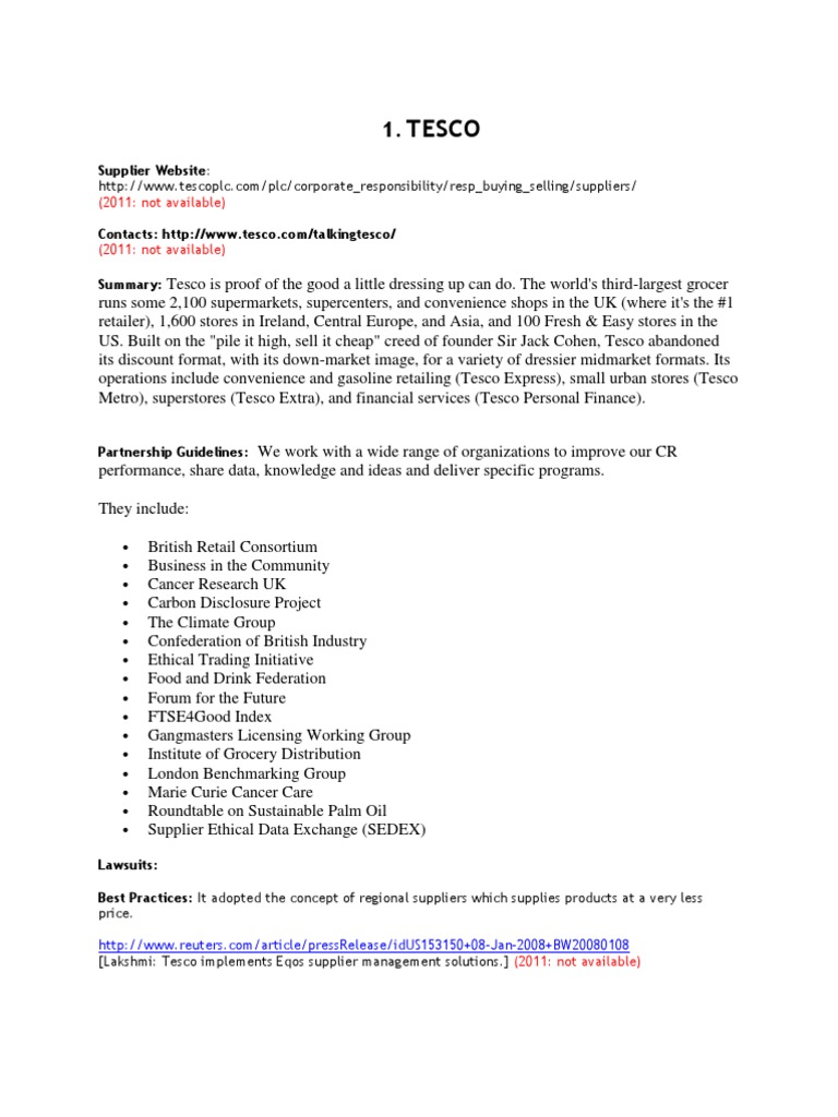Tesco Supplier site PDF Tesco Supply Chain