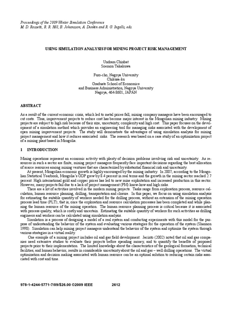 Using Simulation Analysis For Mining Project Risk Management | PDF ...