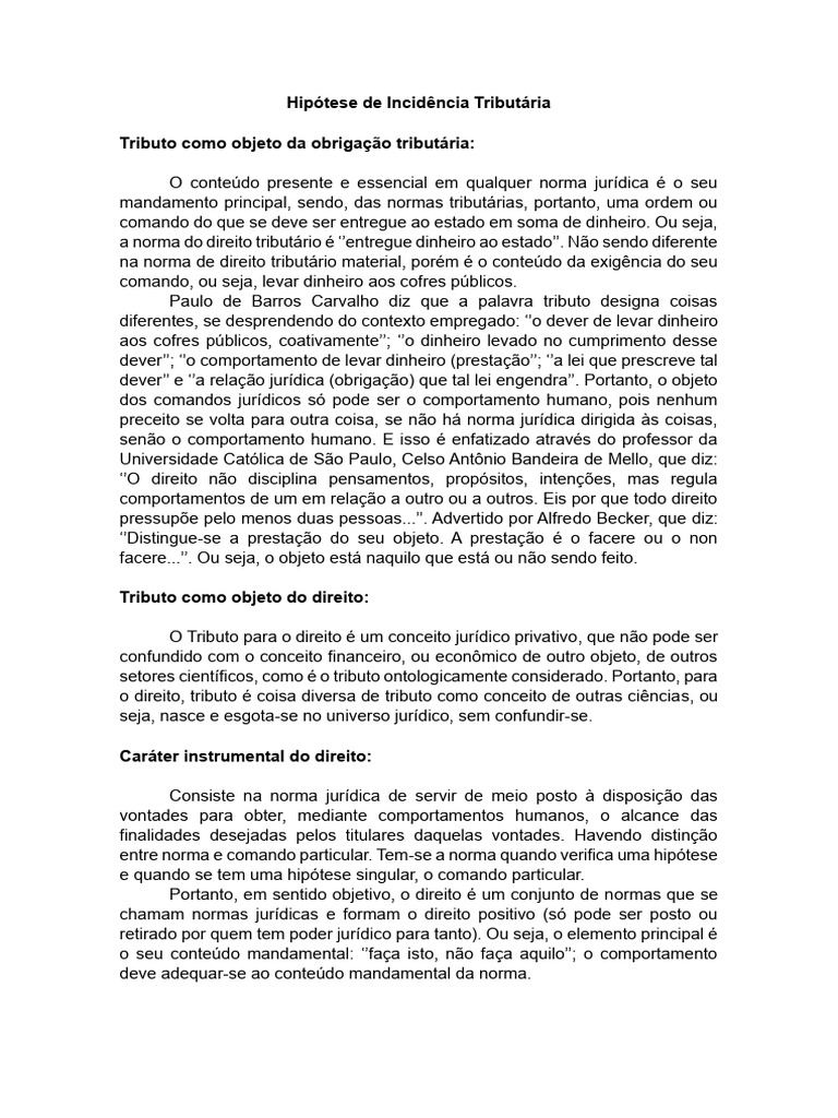 Hipótese de Incidência Tributária | PDF | Impostos | Sanções (jurídico)
