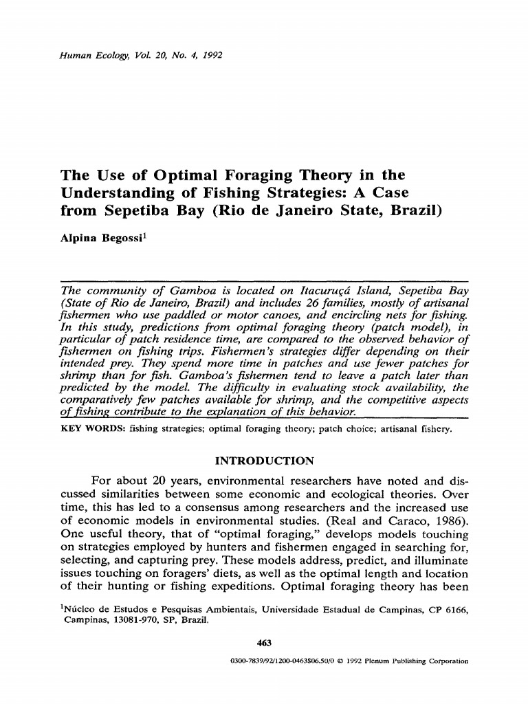 BEGOSSI. The Use of Optimal Foraging Theory | PDF | Foraging